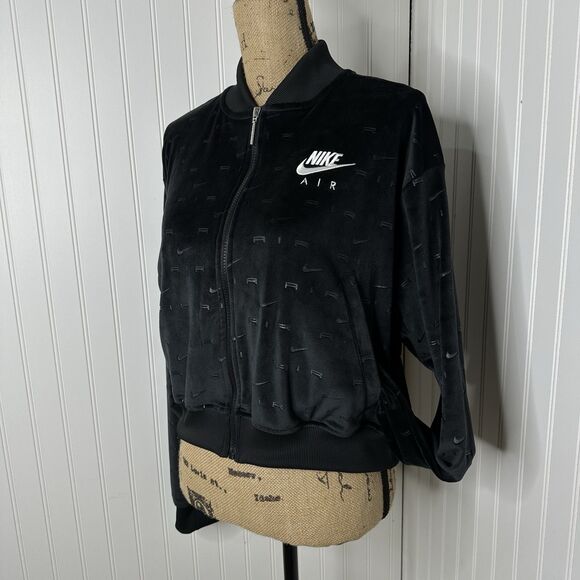 Nike Air Velour Jacket Sz L Black White Full Zip AOP DD5449 010 Sportswear NEW - Picture 2 of 15